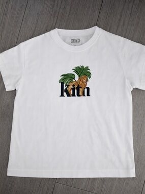 Kith White Tee with Lion & Palm Graphic